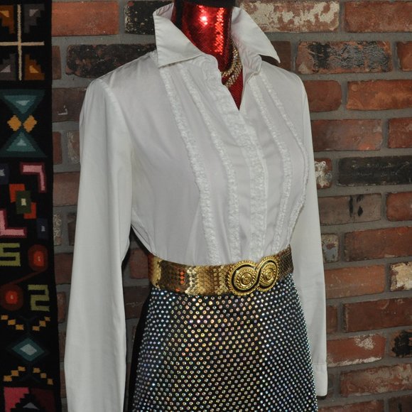 Day-lor Accessories - Vintage 80 Black Gold Metal Fish Scale Stretch Belt Buckle Marked Day-Lor 24-40"